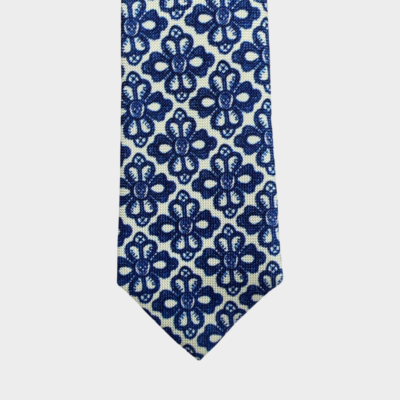 Alexander McQueen blue and white lace print tie