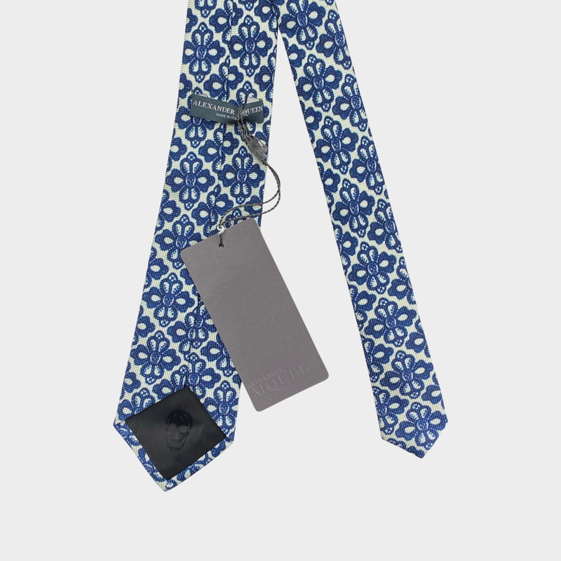 Alexander McQueen blue and white lace print tie