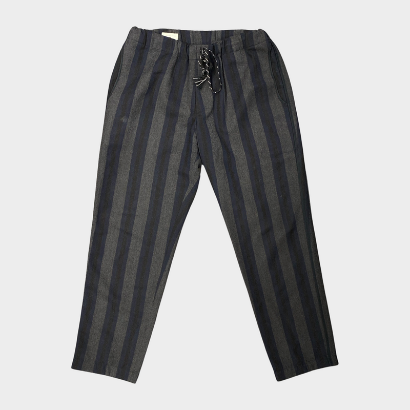 Dries Van Noten men's grey and navy striped wool trousers