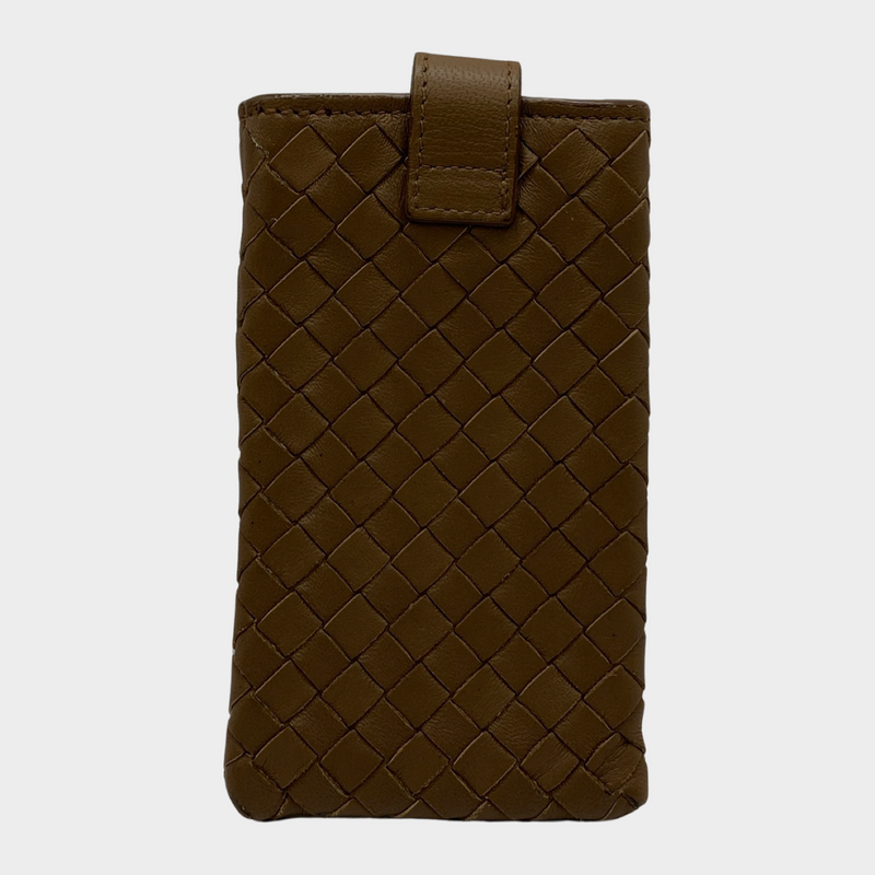 Bottega Veneta brown leather small intrecciato phone pouch