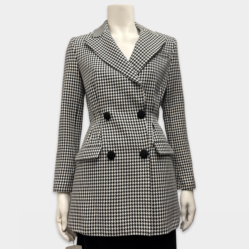Self-Portrait Women's Black and White Houndstooth Cotton Blazer