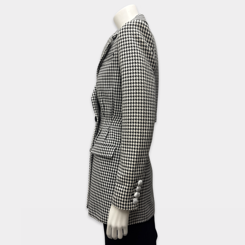 Self-Portrait Women's Black and White Houndstooth Cotton Blazer
