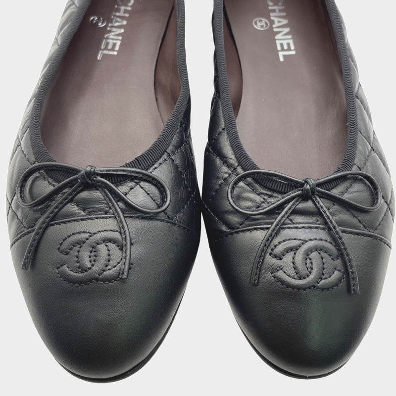 Chanel black aged calfskin ballet flats