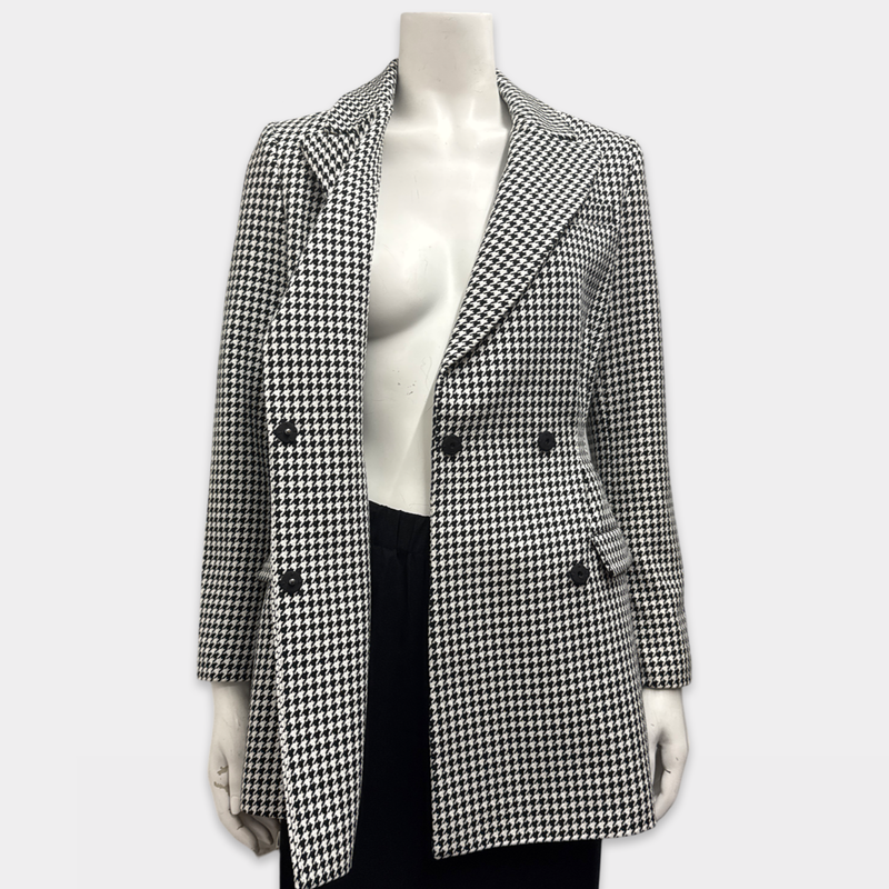 Self-Portrait Women's Black and White Houndstooth Cotton Blazer