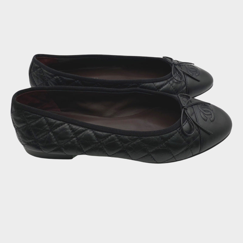 Chanel black aged calfskin ballet flats