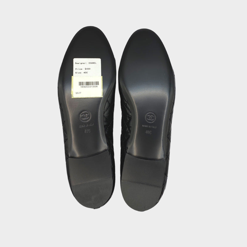 Chanel black aged calfskin ballet flats