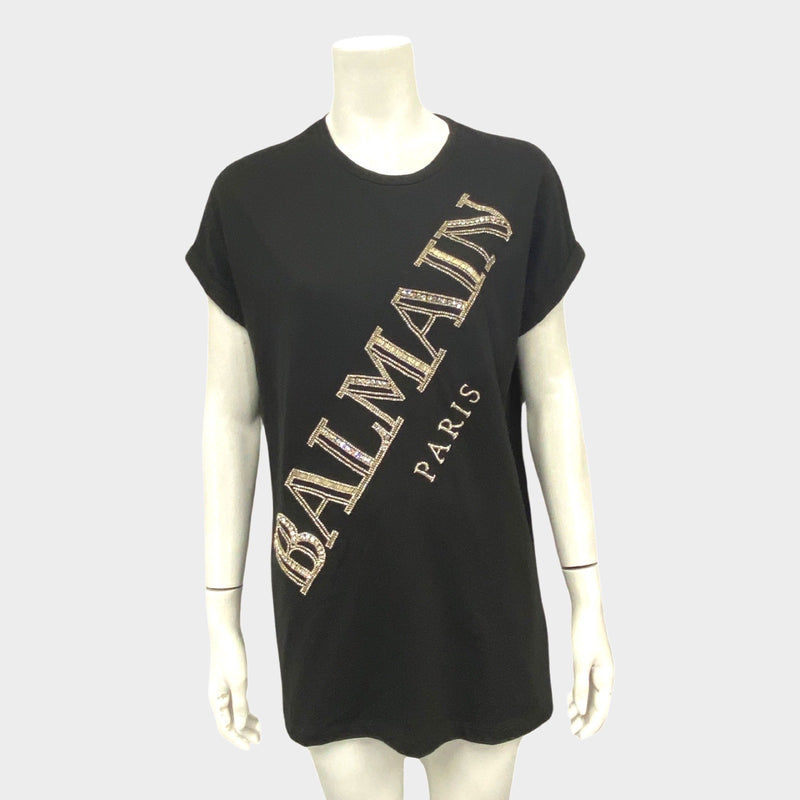Balmain women's black Paris zirconia embellished t-shirt