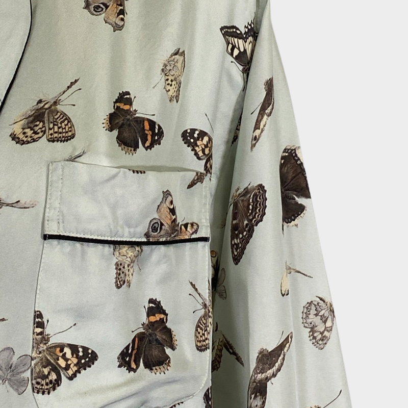 Alexander McQueen women's green silk butterfly print pyjama shirt
