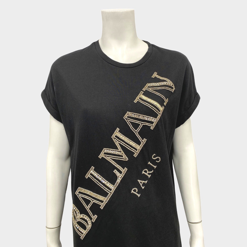 Balmain women's black Paris zirconia embellished t-shirt