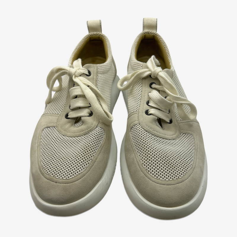Hermes men's beige mesh and suede sneakers