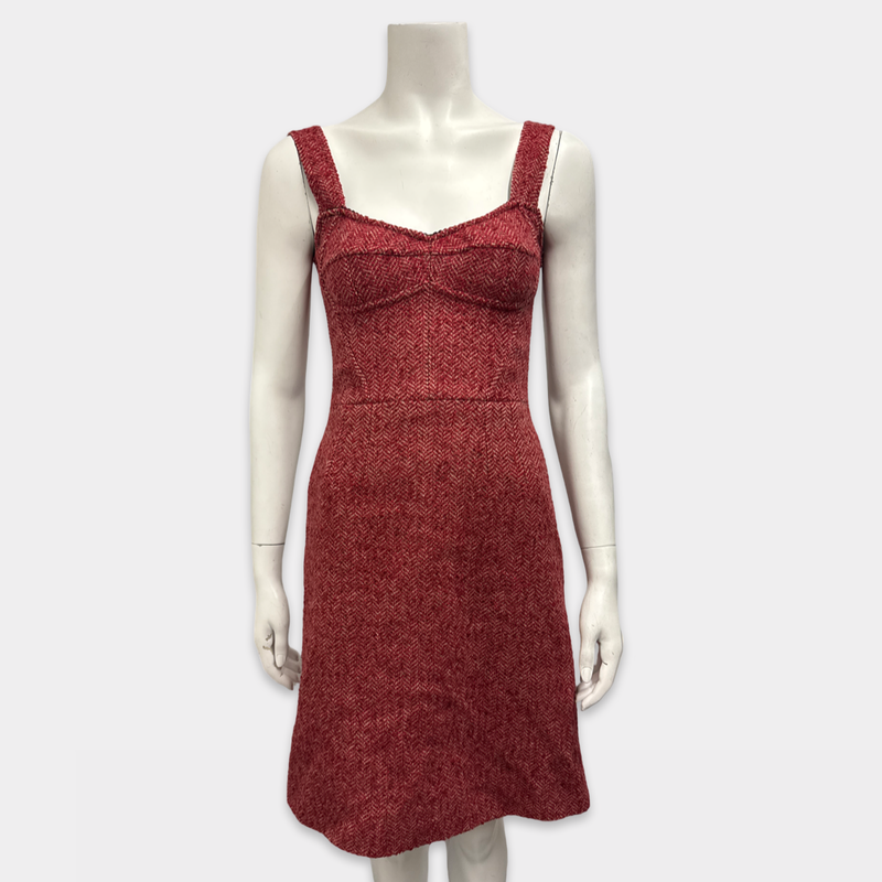 Dolce&Gabbana Red Bustier Style Tweed Dress