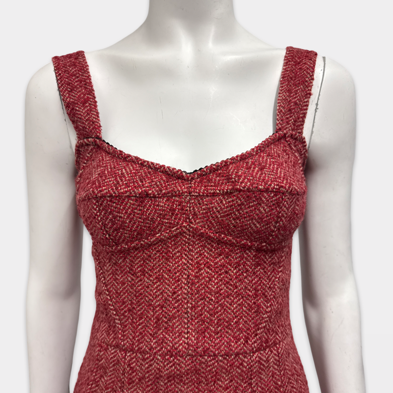 Dolce&Gabbana Red Bustier Style Tweed Dress