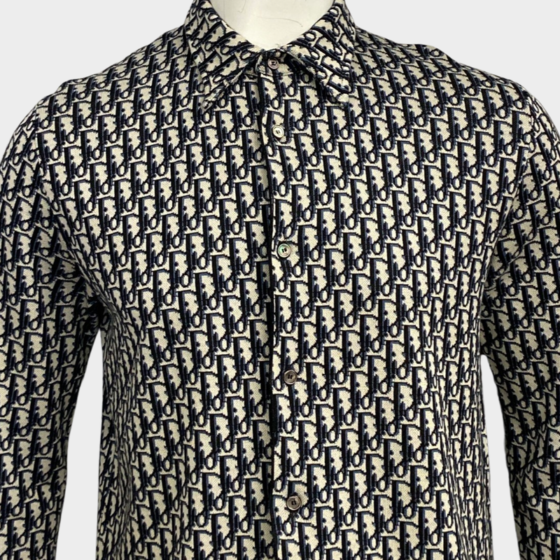 Dior Homme men's navy oblique print cotton jaquard shirt