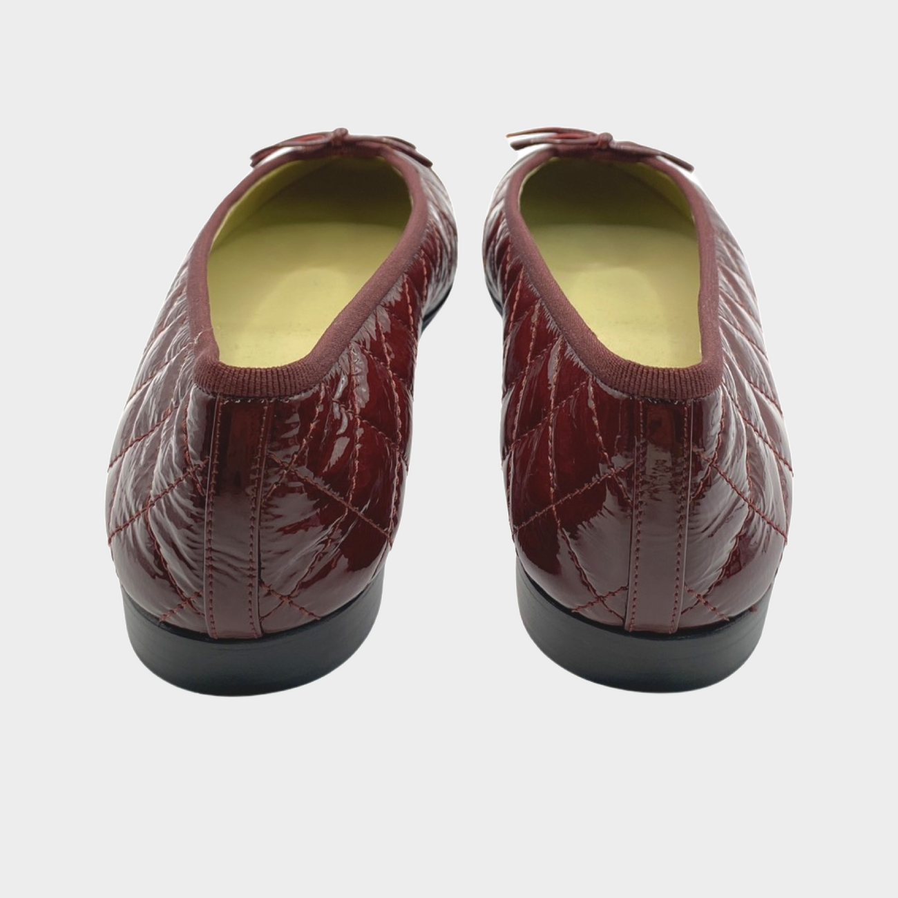 Chanel burgundy quilted patent leather CC bow ballet flats – Loop