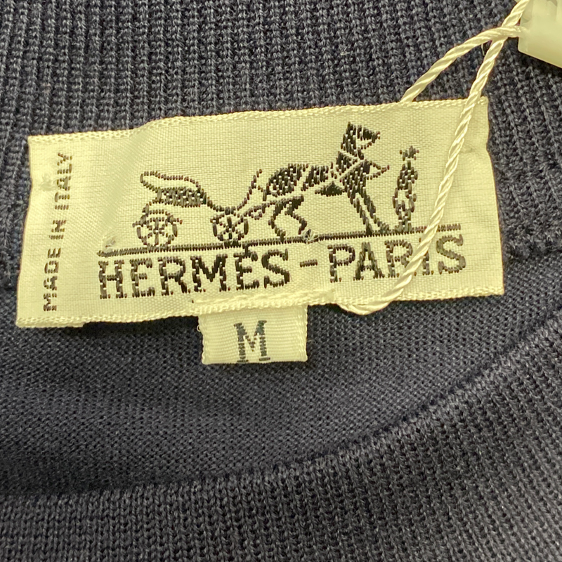 Hermes men's navy cotton t-shirt with logo embroidery