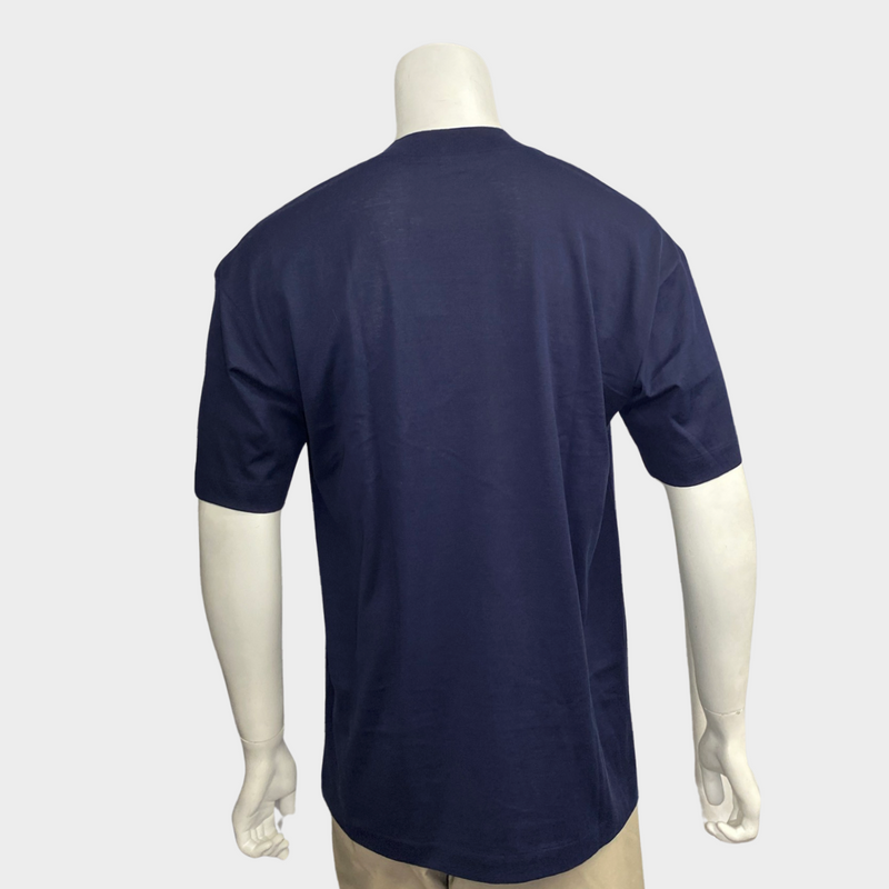 Hermes men's navy cotton t-shirt with logo embroidery