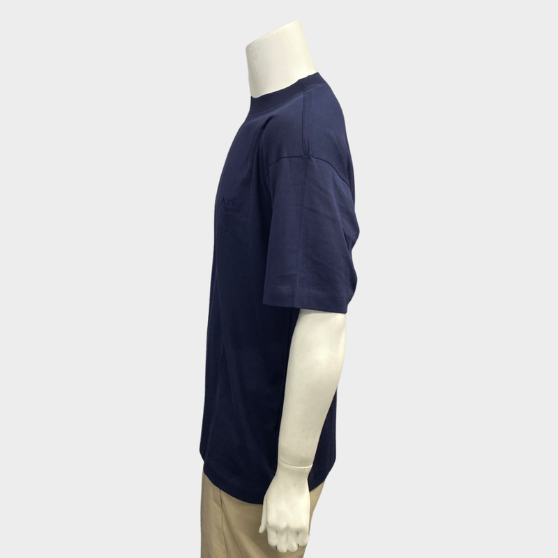 Hermes men's navy cotton t-shirt with logo embroidery