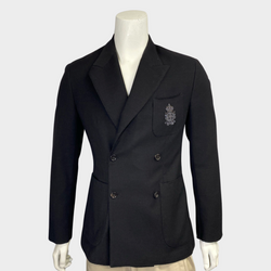 Dolce&Gabbana men's black wool blazer jacket with crown logo applique detail