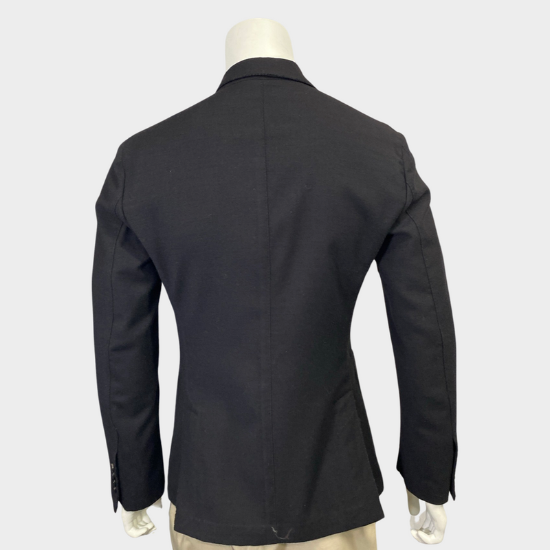 Dolce&Gabbana men's black wool blazer jacket with crown logo applique detail