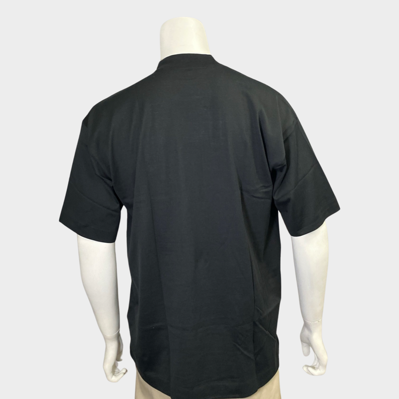 Hermes men's black cotton t-shirt with logo embroidery