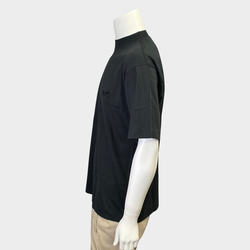 Hermes men's black cotton t-shirt with logo embroidery