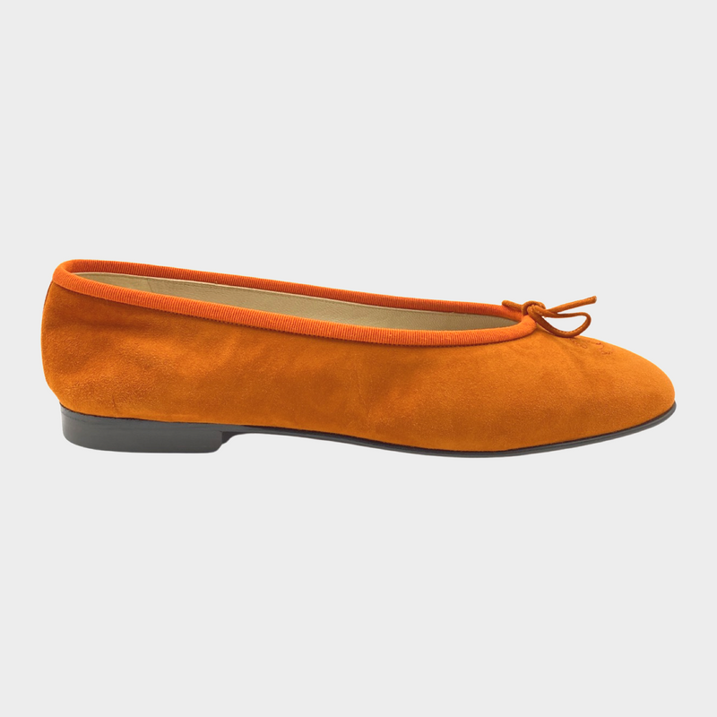 Chanel orange suede CC bow ballet flats