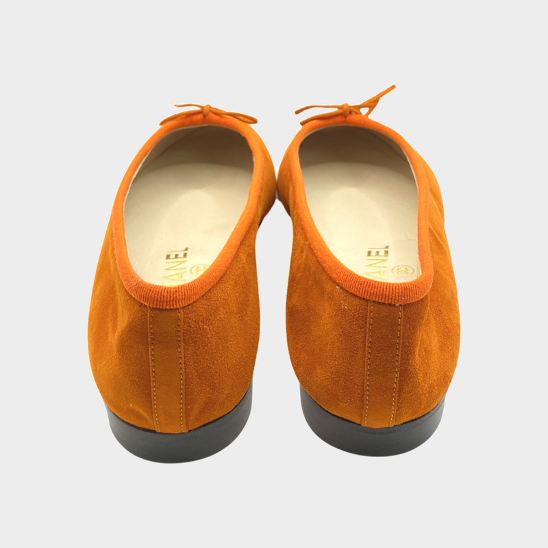 Chanel orange suede CC bow ballet flats