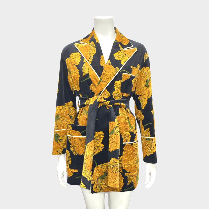 Gucci women's yellow and black floral velvet suit set with embroidery