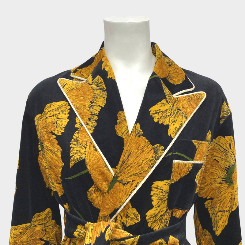 Gucci women's yellow and black floral velvet suit set with embroidery