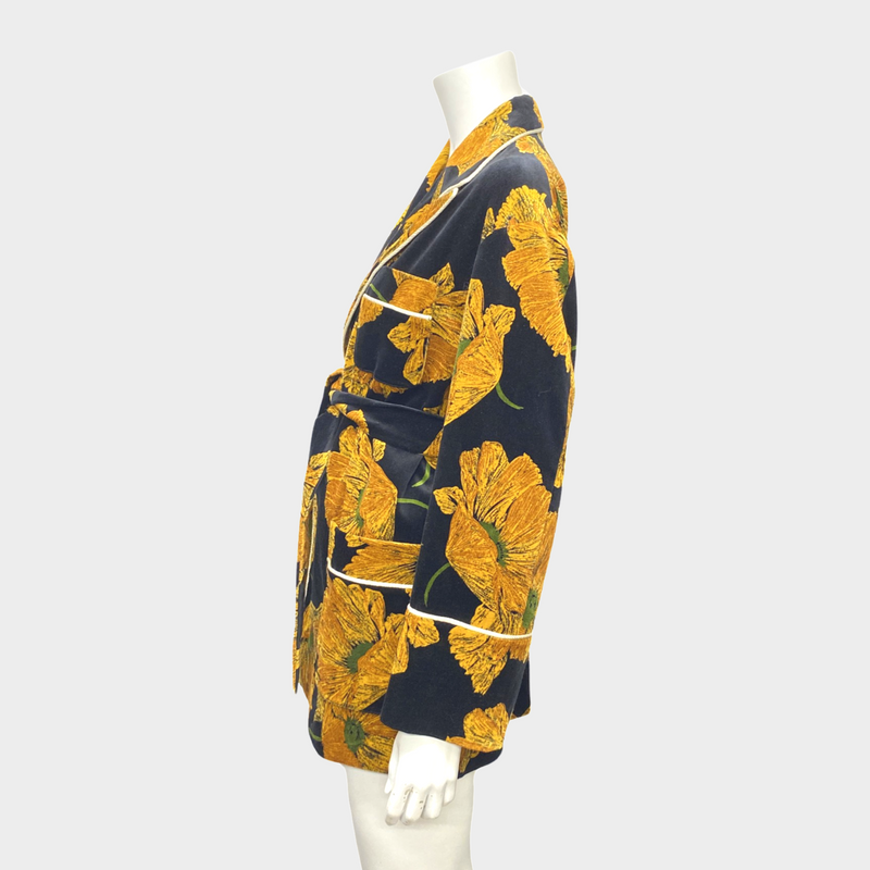 Gucci women's yellow and black floral velvet suit set with embroidery