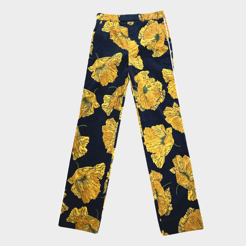 Gucci women's yellow and black floral velvet suit set with embroidery