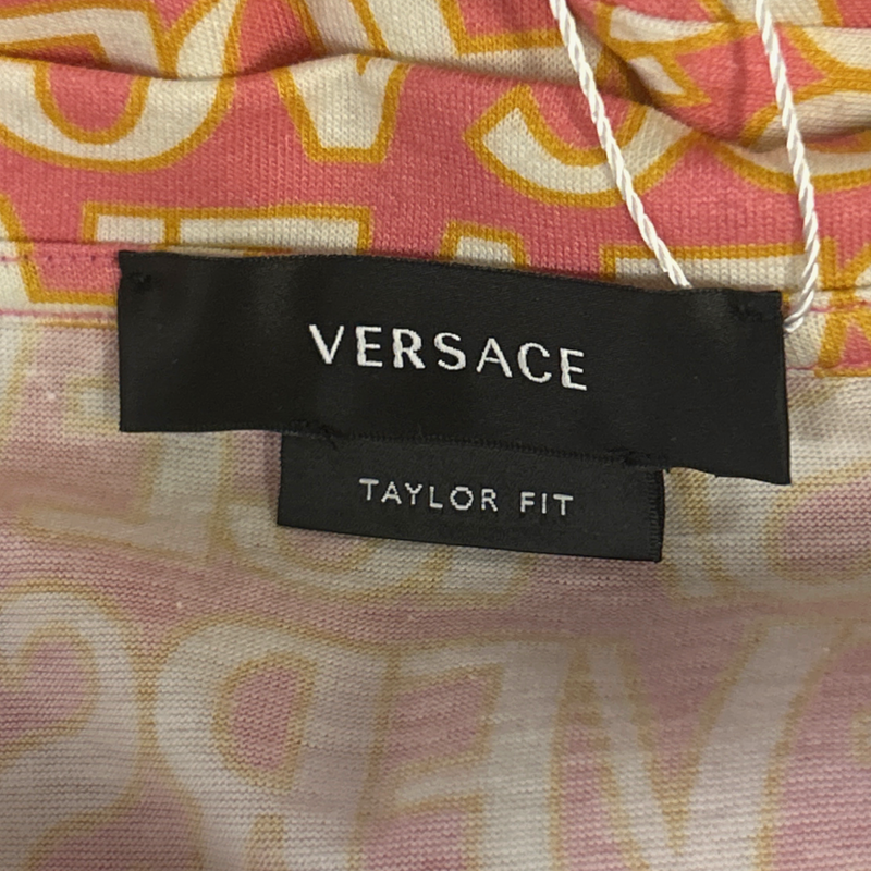 Versace men's pink and yellow cotton monogram print t-shirt