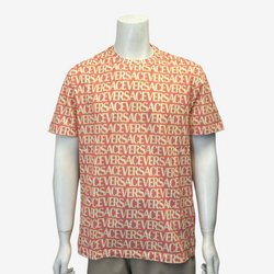 Versace men's pink and yellow cotton monogram print t-shirt