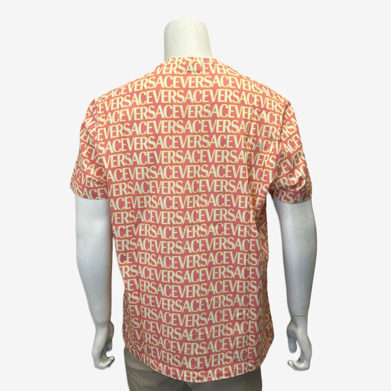 Versace men's pink and yellow cotton monogram print t-shirt