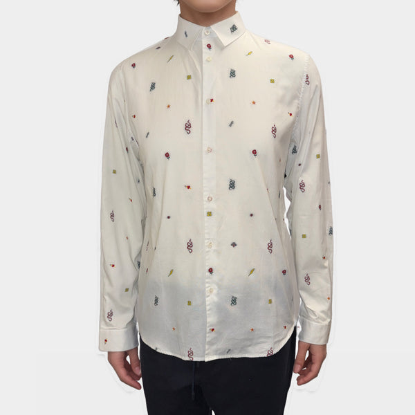 Gucci Men's White Cotton Shirt With Dainty Embroidery