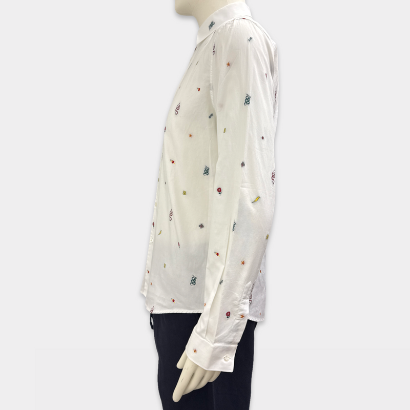 Gucci Men's White Cotton Shirt With Dainty Embroidery
