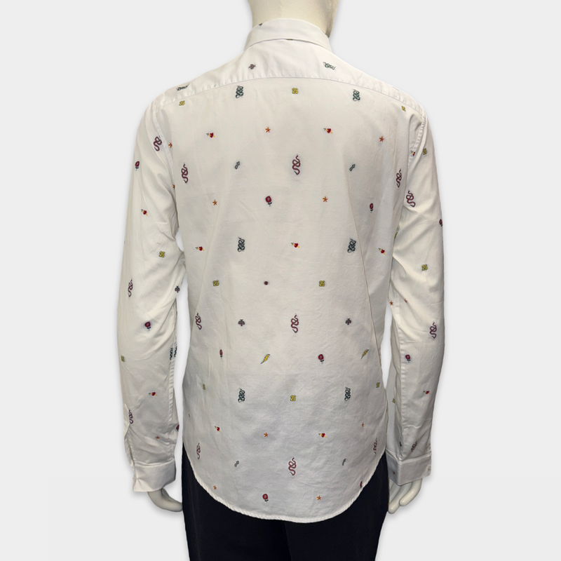 Gucci Men's White Cotton Shirt With Dainty Embroidery