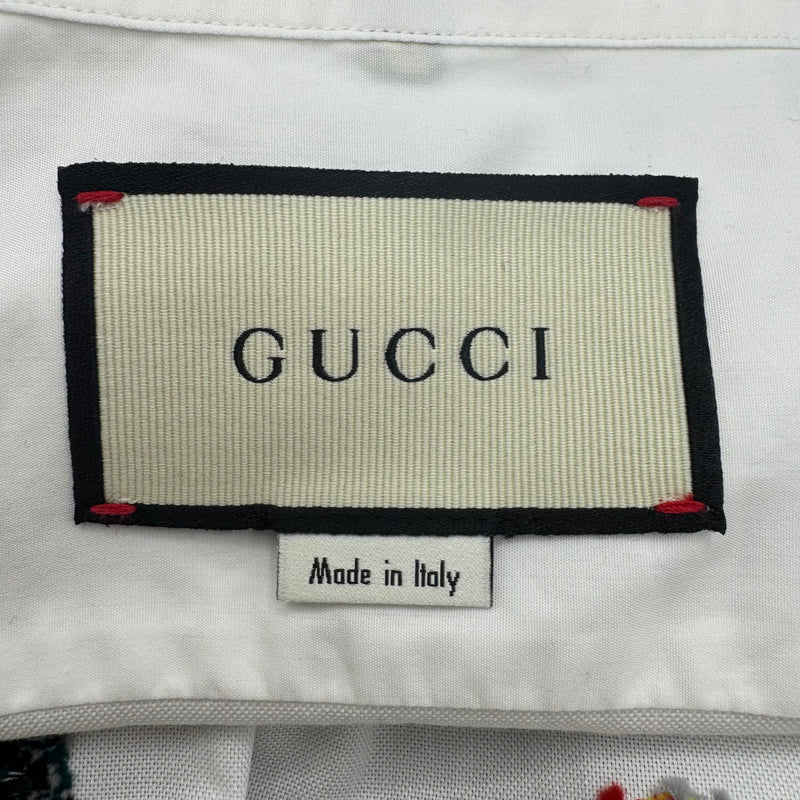 Gucci Men's White Cotton Shirt With Dainty Embroidery