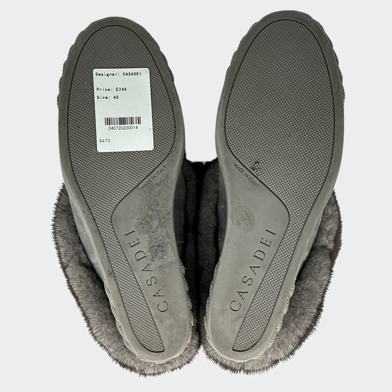 CASADEI women's wedged grey mink fur ankle boots with chain shapes on platforms
