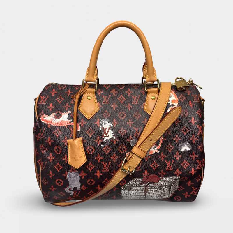 Louis Vuitton x Grace Coddington Limited Edition Women's Multicolored Catogram Canvas Speedy Bandouliere Handbag
