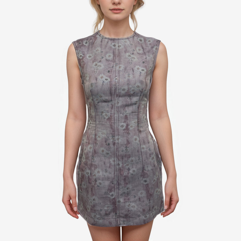 Acne Studio Lilac Watercolour Linen Sleeveless Dress