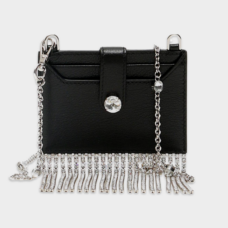 Miu Miu black crystal fringe credit card holder on chain