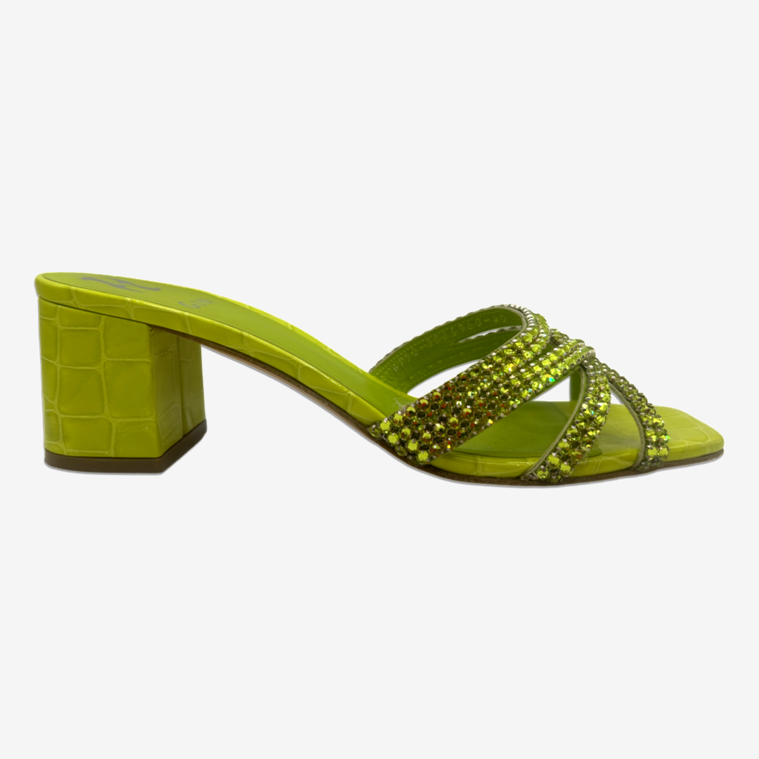 Gina lime green snakeskin embossed leather embellished sandal heels Loop Generation Gina lime green snakeskin embossed leather embellished sandal heels Loop Generation