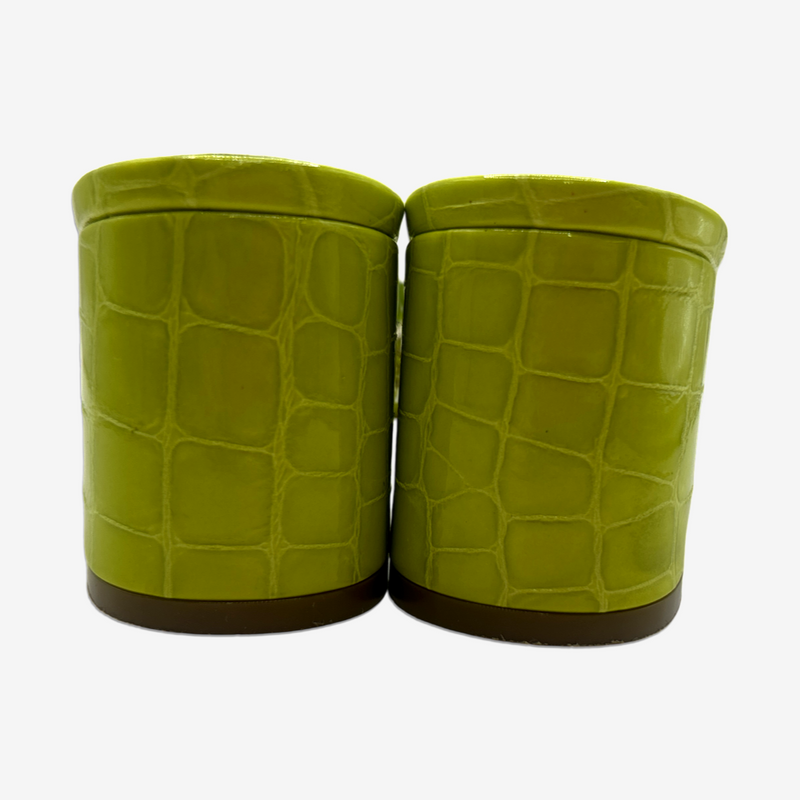 Gina lime green snakeskin embossed leather embellished sandal heels