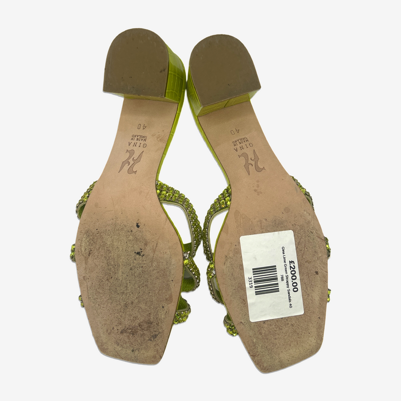 Gina lime green snakeskin embossed leather embellished sandal heels
