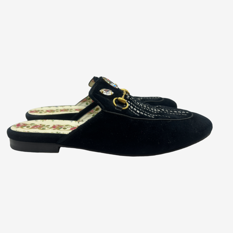 Gucci women's black velvet embellished slip-on horsebit loafers