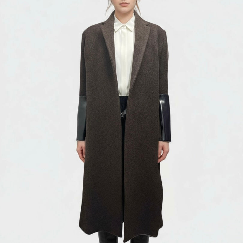 Celine Women's Brown Wool Long Trench Coat With Unique Cuffs