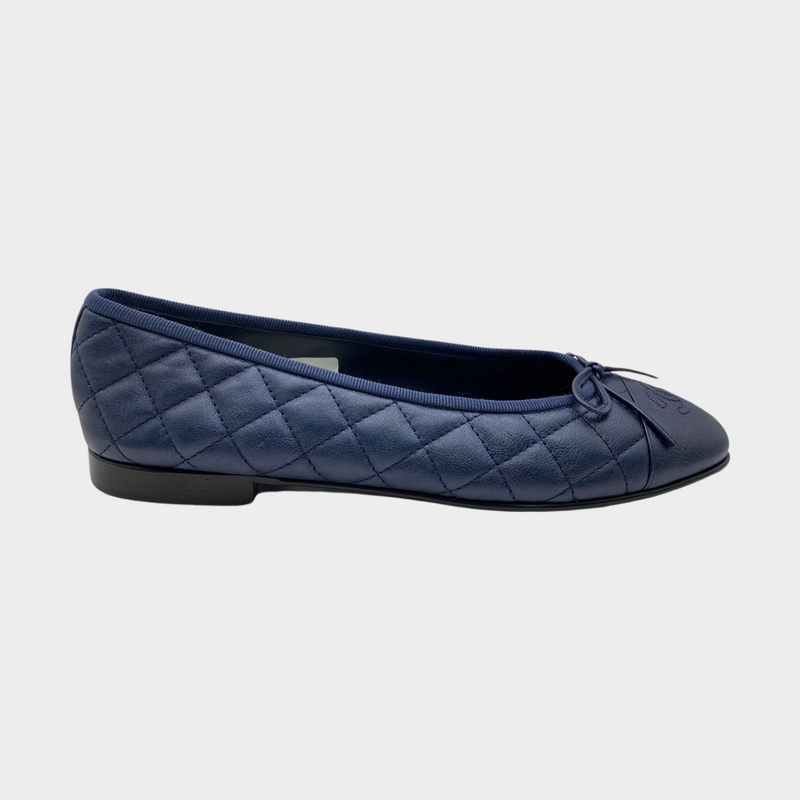 Chanel navy aged calfskin ballet flats