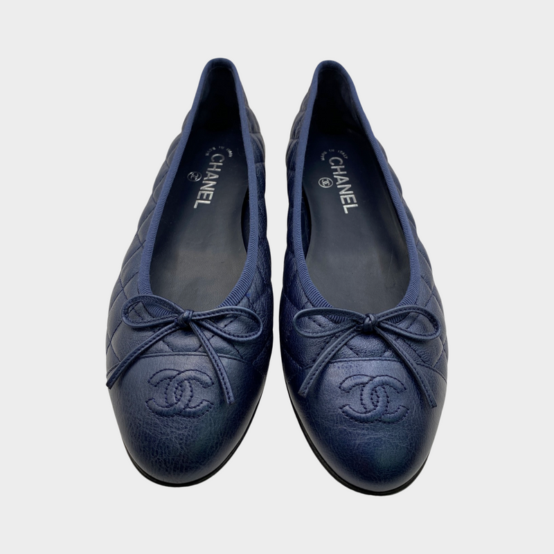 Chanel navy aged calfskin ballet flats