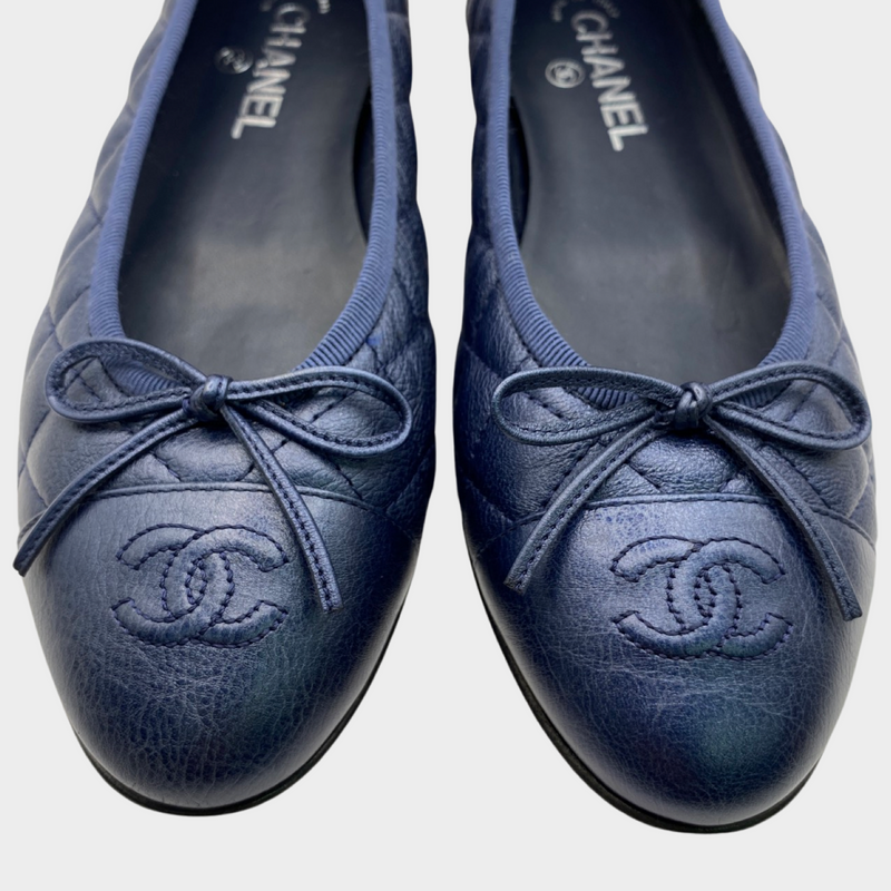 Chanel navy aged calfskin ballet flats